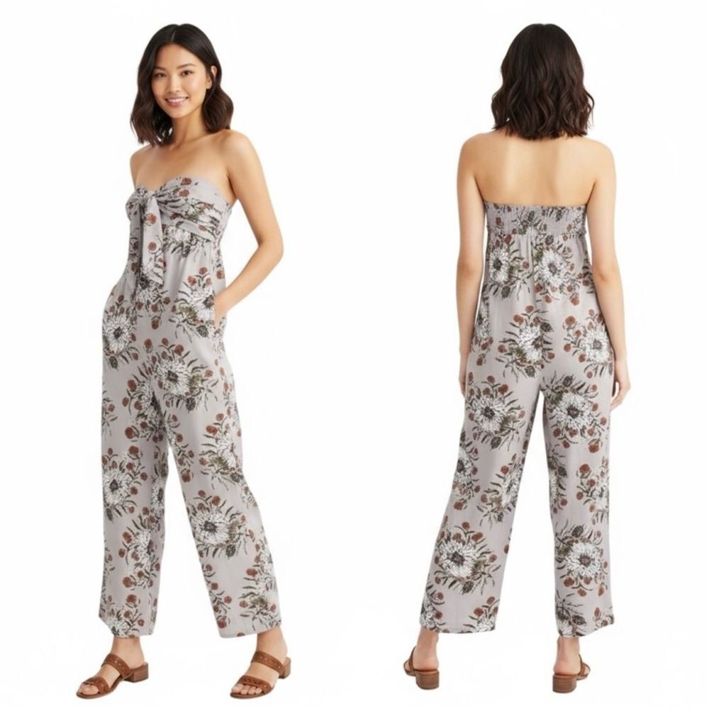 Madewell Strapless Tie-Front Jumpsuit in Painted Blooms Violet Dusk